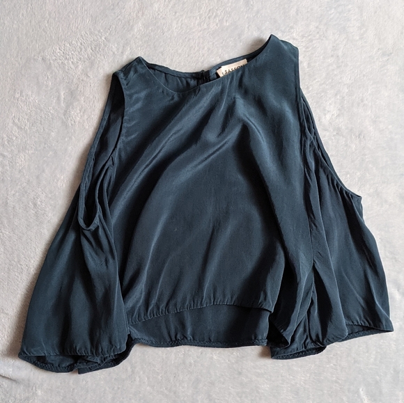 Ellesasson Teresa *Blue Silk Hi-lo Cutout Crop Top size 6 euro 38 - Picture 2 of 10